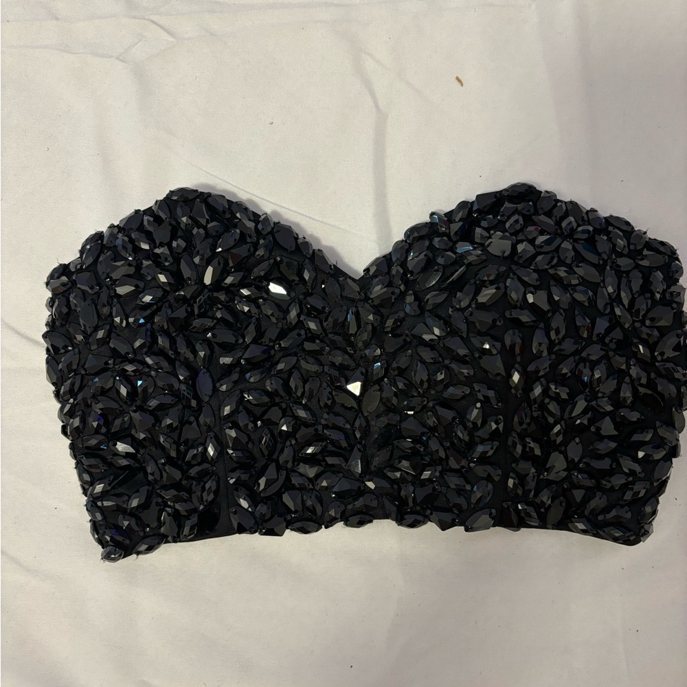 Elegant Black Beaded Strapless Top